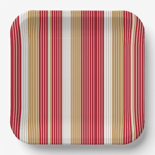 Red Gold Pinstripe Weihnachtsmuster#28 ID1009 Pappteller (Vorderseite)