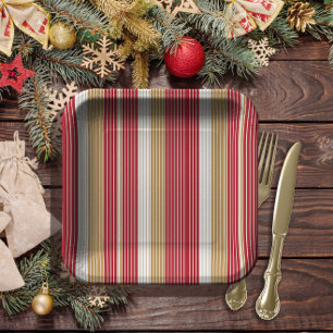 Red Gold Pinstripe Weihnachtsmuster#28 ID1009 Pappteller