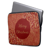 Red Gold Pixels and Flowers, Gold Merry Christmas Laptopschutzhülle (Vorderseite Links)