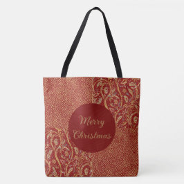 Red Gold Pixels and Flowers, Gold Merry Christmas Tasche