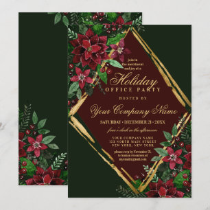 Red Gold Poinsettia Floral Corporate Holiday Party Einladung