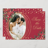 Red Gold Poinsettia Foto Weihnachtsfeier Save The Date (Vorne/Hinten)