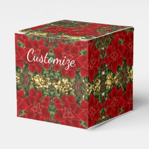 Red & Gold Poinsettia Pattern Cube Fevor Box Geschenkschachtel