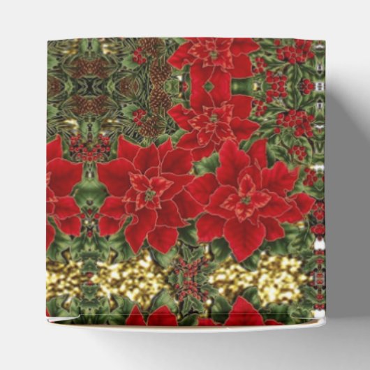 Red & Gold Poinsettia Pattern Cube Fevor Box Geschenkschachtel (Oben)