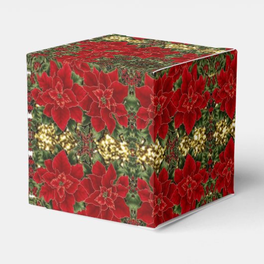 Red & Gold Poinsettia Pattern Cube Fevor Box Geschenkschachtel (Rückseite)