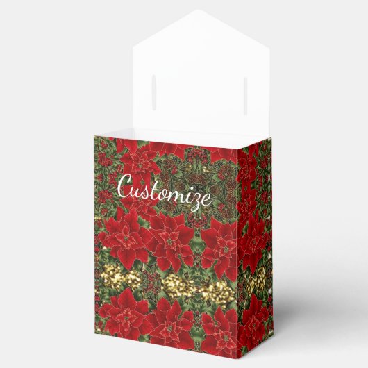 Red & Gold Poinsettia Pattern Zelt-Bevorzugung Box Geschenkschachtel (Geöffnet)