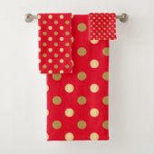 Red & Gold Polka Punkte Nahtloses Muster Badhandtuch Set (Insitu)