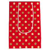 Red & Gold Polka Punkte Nahtloses Muster Mittlere Geschenktüte (Rückseite)