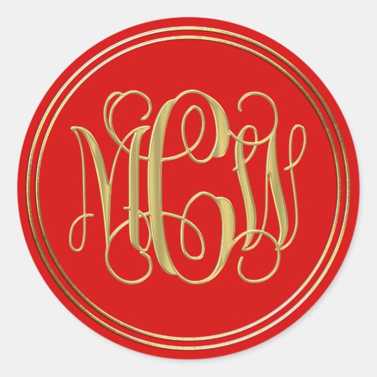 Red Gold Preppy Vine Script Monogram DIY BG Runder Aufkleber (Vorderseite)