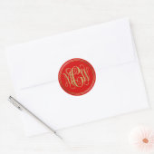 Red Gold Preppy Vine Script Monogram DIY BG Runder Aufkleber (Umschlag)