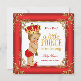 Red Gold Prince Baby Dusche Damask Blonde Boy Einladung