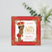 Red Gold Prince Baby Dusche Damask Ethnic Boy Einladung (Stehend Vorderseite)