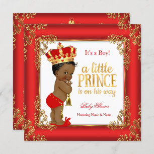 Red Gold Prince Baby Dusche Damask Ethnic Boy Einladung