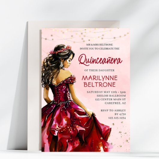 Red Gold Princess Quinceañera Einladung
