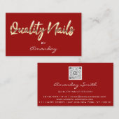 Red Gold Quality Nails Script QR-Logo Visitenkarte (Vorne/Hinten)
