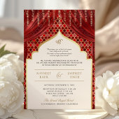 Red Gold Quatrefoil QR Code Sikh Hochzeit Einladung