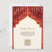 Red Gold Quatrefoil QR Code Sikh Hochzeit Einladung (Rückseite)