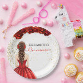 Red & Gold Quinceañera Custom Paper Plate Pappteller (Party)