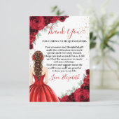 Red & Gold Quinceañera Custom Thank You Card Dankeskarte (Stehend Vorderseite)