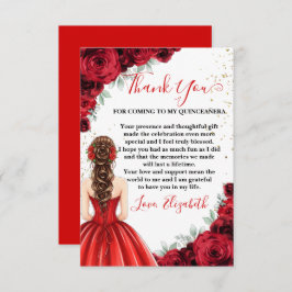 Red & Gold Quinceañera Custom Thank You Card Dankeskarte