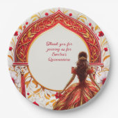 Red Gold Quinceañera Dress Custom Pappteller (Vorderseite)