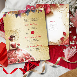 Red Gold Quinceanera Dress Zeremonie Empfang