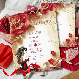 Red Gold Quinceanera Dress Zeremonie Empfang