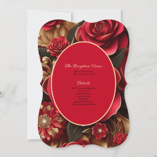 Red Gold Quinceanera Dress Zeremonie Empfang Einladung (Rückseite)