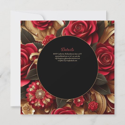 Red Gold Quinceanera Dress Zeremonie Empfang Einladung (Rückseite)