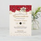 Red Gold Quinceanera Einladung Gold Red Sweet 16 (Stehend Vorderseite)