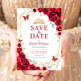Red Gold Quinceanera Floral Save The Date