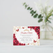 Red Gold Quinceanera Reception Details Begleitkarte (Stehend Vorderseite)