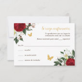 Red Gold Quinceañera RSVP Card auf Spanisch Einladung (Vorderseite)