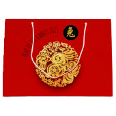 Red Gold Rabbit Papercut Chinesisches Neujahr 2023 Große Geschenktüte (Vorderseite)