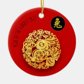 Red Gold Rabbit Papercut Chinesisches Neujahr 2023 Keramik Ornament (Vorne)