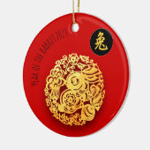 Red Gold Rabbit Papercut Chinesisches Neujahr 2023 Keramik Ornament (Links)