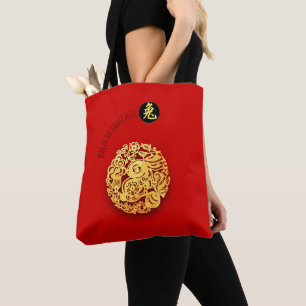 Red Gold Rabbit Papercut Chinesisches Neujahr 2023 Tasche