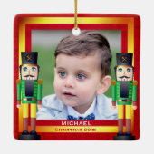 Red & Gold Rahmen & Nutcracker Weihnachten Keramikornament (Rückseite)