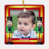 Red & Gold Rahmen & Nutcracker Weihnachten Keramikornament (Vorderseite)