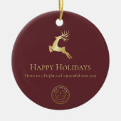 Red Gold Reindeer Happy Holidays Business-Logo Keramik Ornament (Vorne)