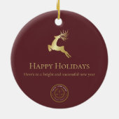 Red Gold Reindeer Happy Holidays Business-Logo Keramik Ornament (Hinten)