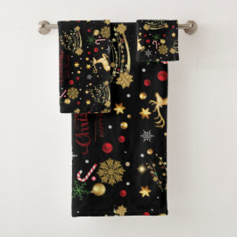 Red Gold Rentier Frohe Weihnachtsbaum Badhandtuch Set