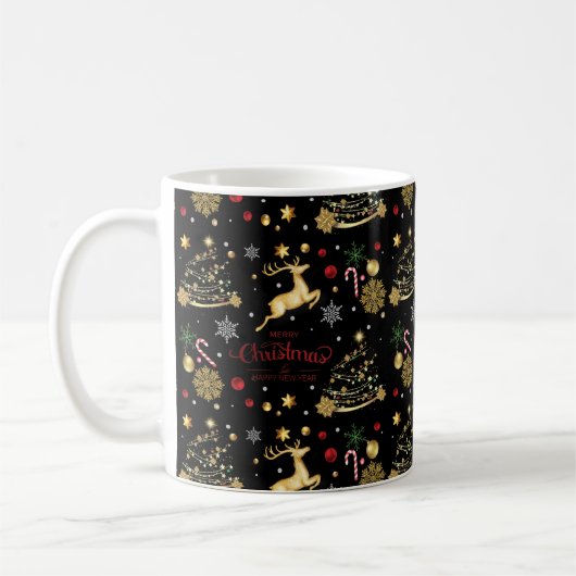 Red Gold Rentier Frohe Weihnachtsbaum Kaffeetasse (Links)