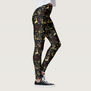Red Gold Rentier Frohe Weihnachtsbaum Leggings