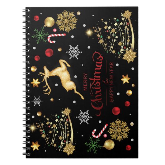 Red Gold Rentier Frohe Weihnachtsbaum Notizblock (Vorderseite)