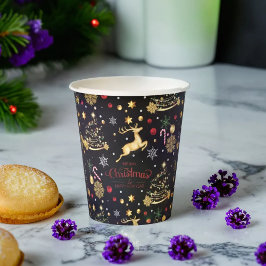 Red Gold Rentier Frohe Weihnachtsbaum Pappbecher