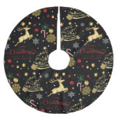 Red Gold Rentier Frohe Weihnachtsbaum Polyester Weihnachtsbaumdecke (Vorderseite)