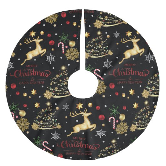 Red Gold Rentier Frohe Weihnachtsbaum Polyester Weihnachtsbaumdecke (Vorderseite)