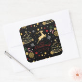 Red Gold Rentier Frohe Weihnachtsbaum Quadratischer Aufkleber (Umschlag)