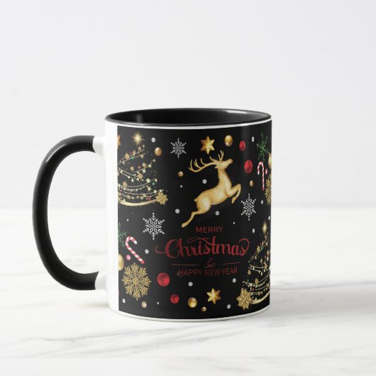Red Gold Rentier Frohe Weihnachtsbaum Tasse (Links)